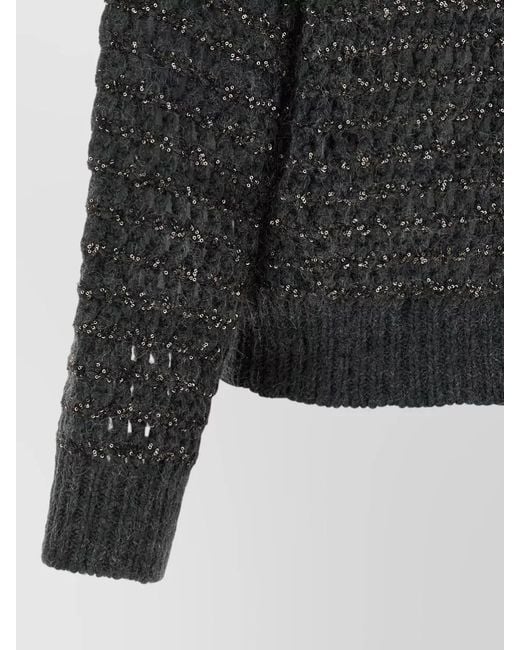 Brunello Cucinelli Gray Braided Stripe Wool Cashmere Sweater