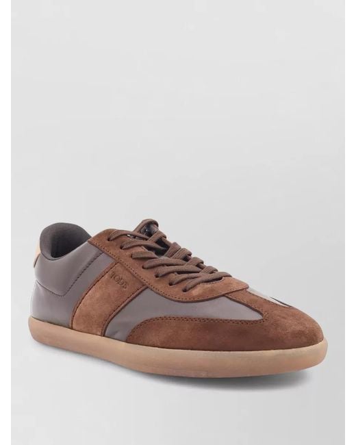 Tod's Brown Cassetta Lace Up Leather Suede Sneakers for men
