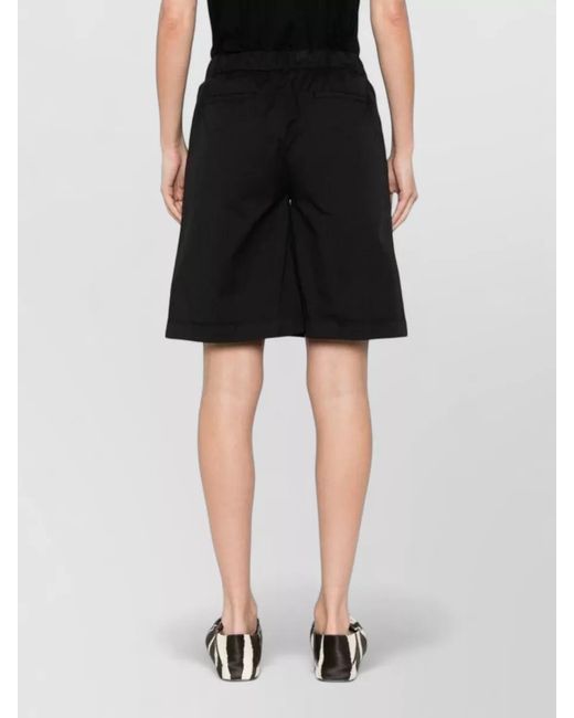 Via Masini 80 Black Bermuda Shorts Elastic Waistband Pockets Pleats Hem