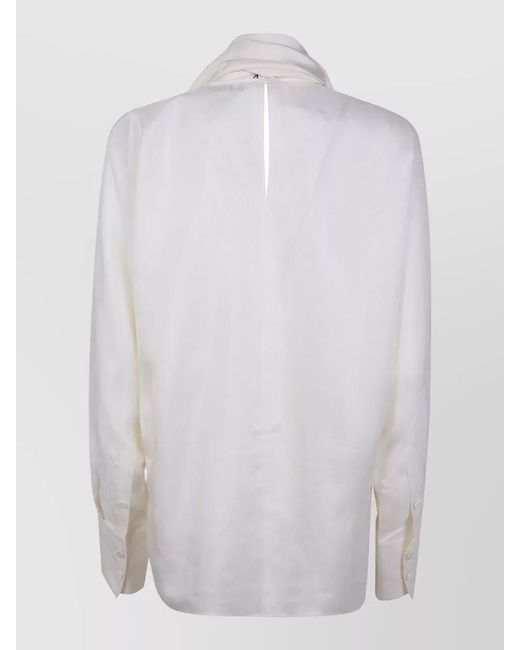 Rohe White Silk Top Scarf Detail Long Sleeves