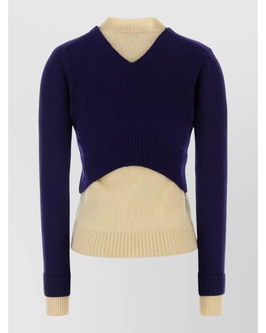 Jil Sander Blue Wool Blend Sweater Mock Neck Design