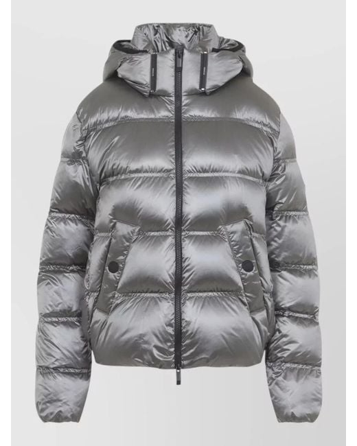 Moncler Gray Hooded Jacket Long Sleeves Quilted Finish Cuffs