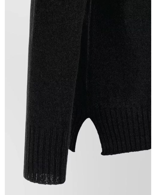 Ma'ry'ya Black Cashmere Wool Relaxed-Fit Ribbed Crew-Neck Jumper for men