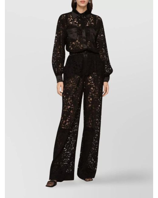 Dolce & Gabbana Black Silk Lace-Trim Long-Sleeve Straight-Leg Jumpsuit