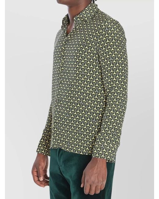 Gucci Green Silk Shirt With Horsebit Print for men