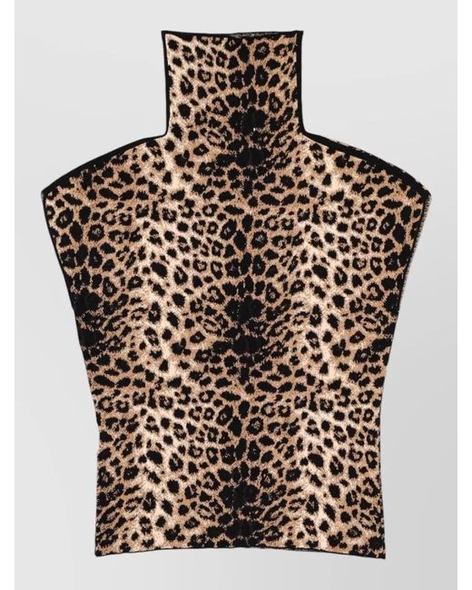 Circus Hotel Black High Neck Sleeveless Animal Pattern Top