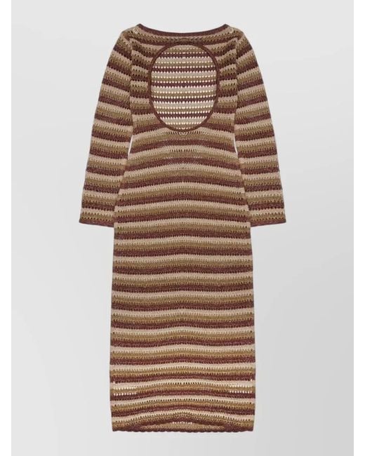Mc2 Saint Barth Natural Long Sleeve Striped Open Back Beachwear