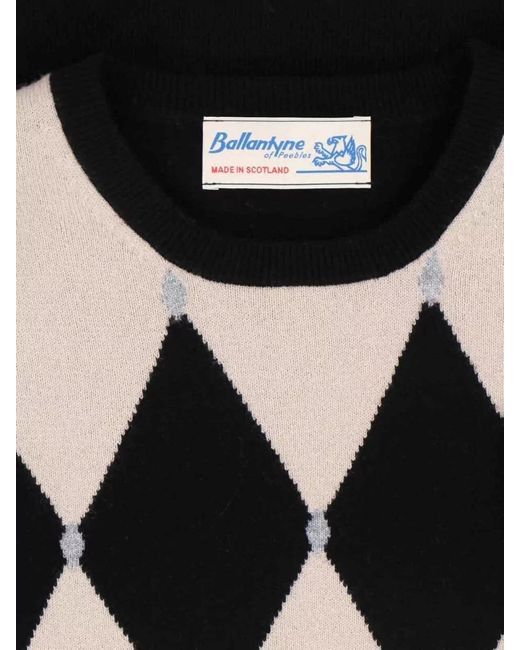 Ballantyne Black Argyle Crew Neck Knit Long Sleeve Sweater for men