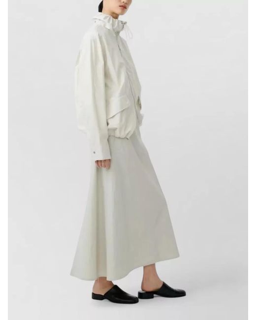 Studio Nicholson White Drawstring Collar Zip Jacket Long Sleeves