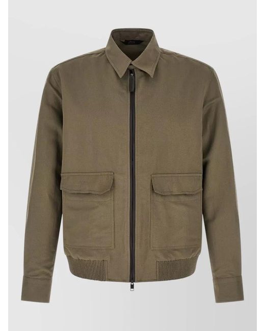 Brioni Green Linen Cotton Blouson Jacket Buttoned Cuffs for men