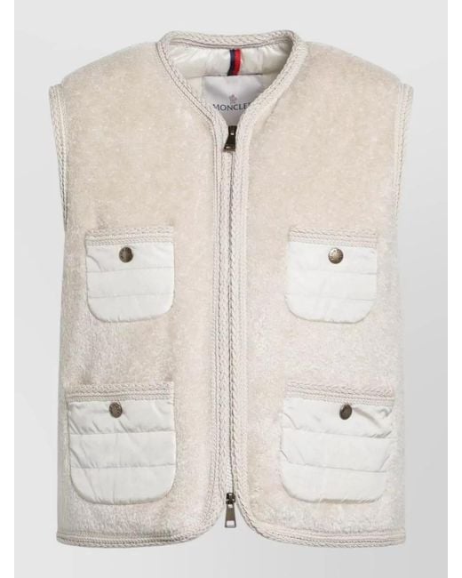 Moncler Natural Long Coat Sleeveless Design Patch Pockets