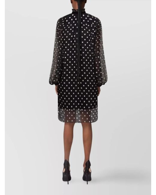 Nina Ricci Black Silk Polka-Dot High-Neck Ruffled Long-Sleeve Mini Dress