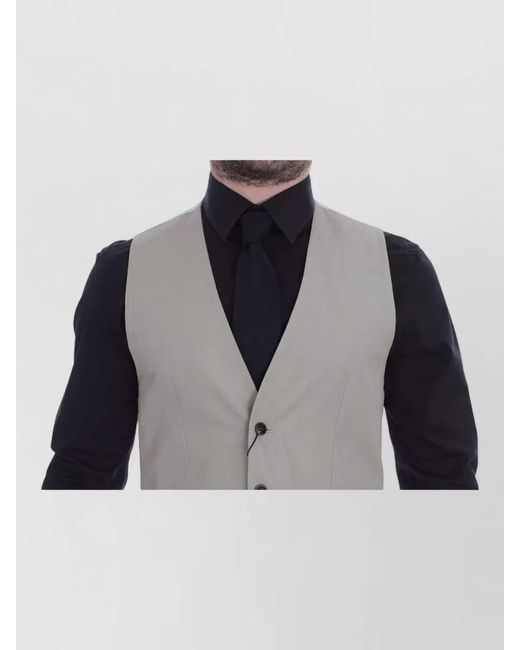 Dolce & Gabbana Gray Silk Blend V-Neck Waistcoat for men