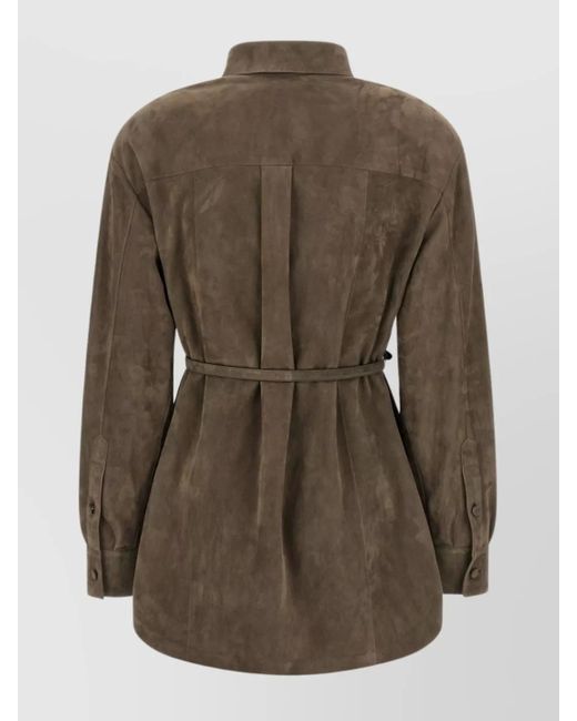 Fendi Green Lamb Leather Suede Oversized Shirt