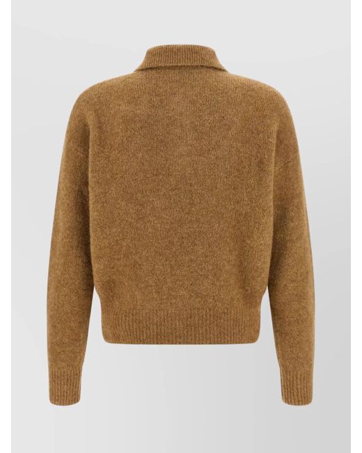 AMI Natural Alpaca Wool Long-Sleeve Polo Sweater for men
