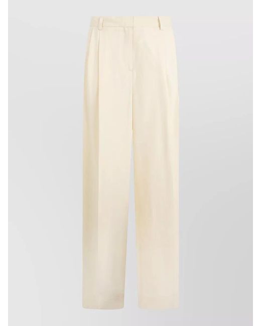 Totême White High Waist Pleated Trousers Straight Cut