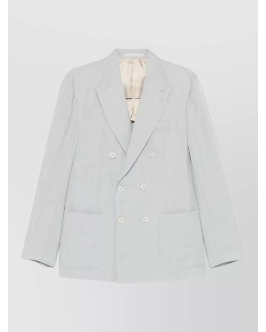 Eleventy White Linen Double Breasted Suit Peak Lapels for men