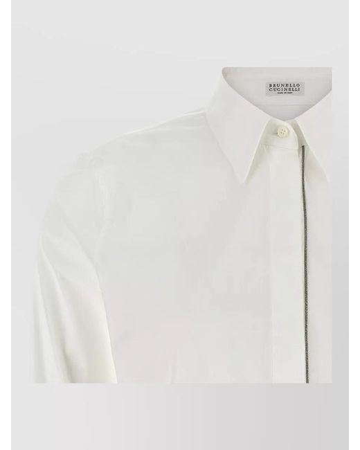 Brunello Cucinelli White Stretch Cotton Poplin Shirt Shiny Trim