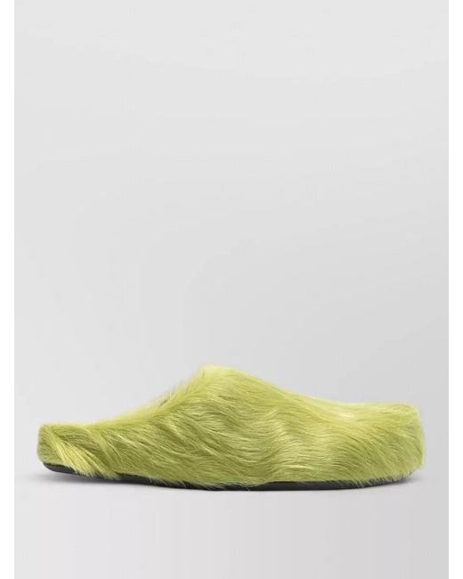 Marni Yellow Fur Detail Flat Footbed Mules Sandals