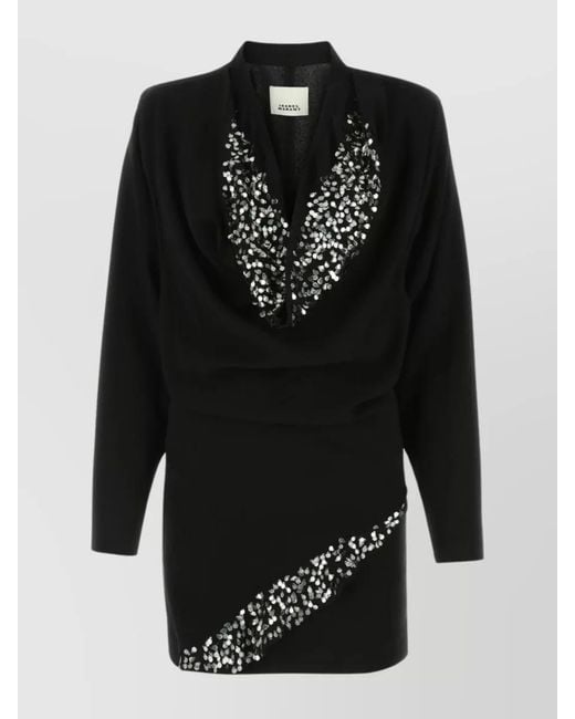 Isabel Marant Black Crepe Sequined Mini Dress
