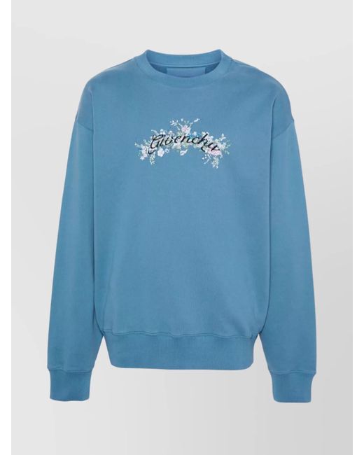 Givenchy Blue Floral Print Crew Neck Sweatshirt for men