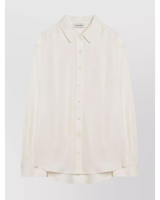 Anine Bing Natural Braxton Shirt With Collar And Curved Hem