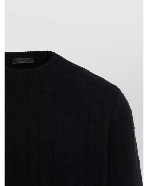 Prada Black Wool Cashmere Crewneck Pullover Textured Knit for men