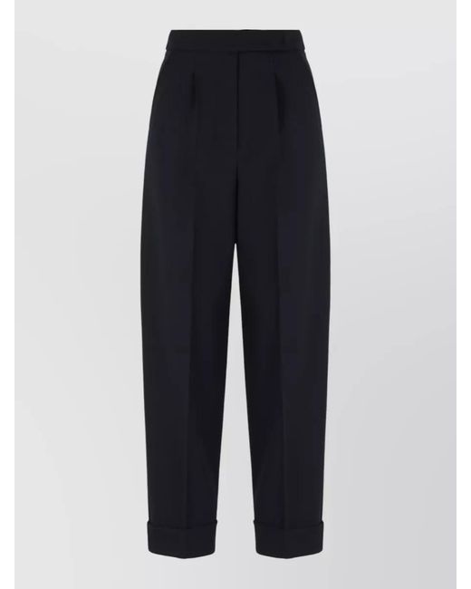Max Mara Blue Virgin Wool High-Rise Cropped Tailored Trousers