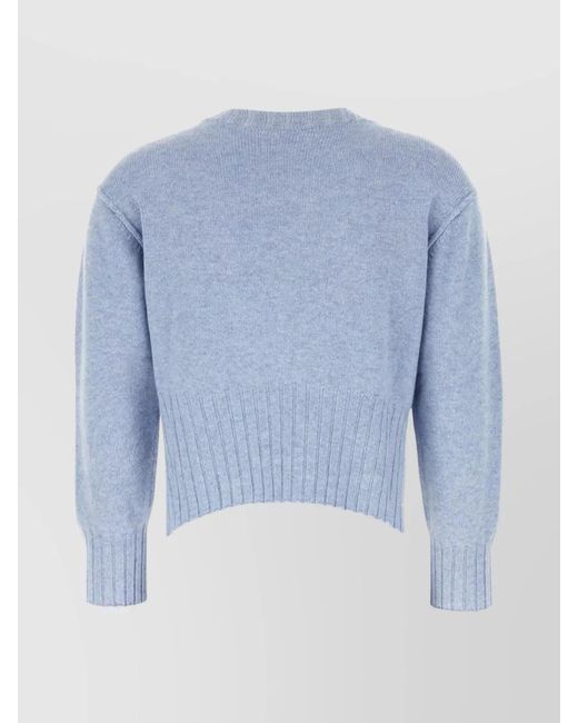 Loulou de Saison Blue Cashmere Ribbed Crew-Neck Short-Sleeve Jumper