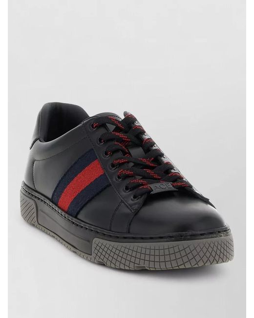Gucci Black Leather Lace-Up Sneakers for men