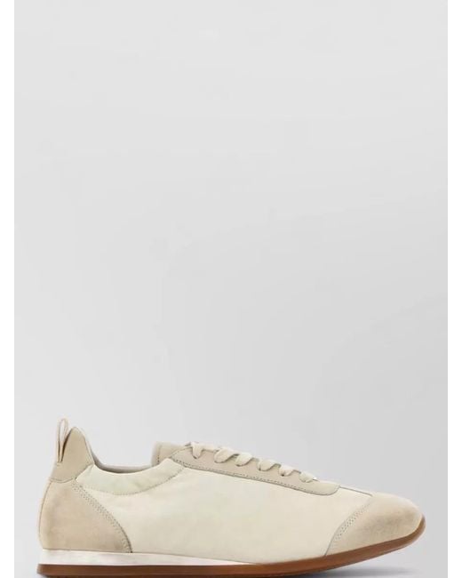 Uma Wang Natural Canvas Suede Low Top Lace Up Sneakers