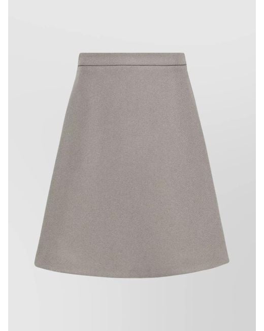 AMI Gray Wool-Blend Knitted Midi Skirt