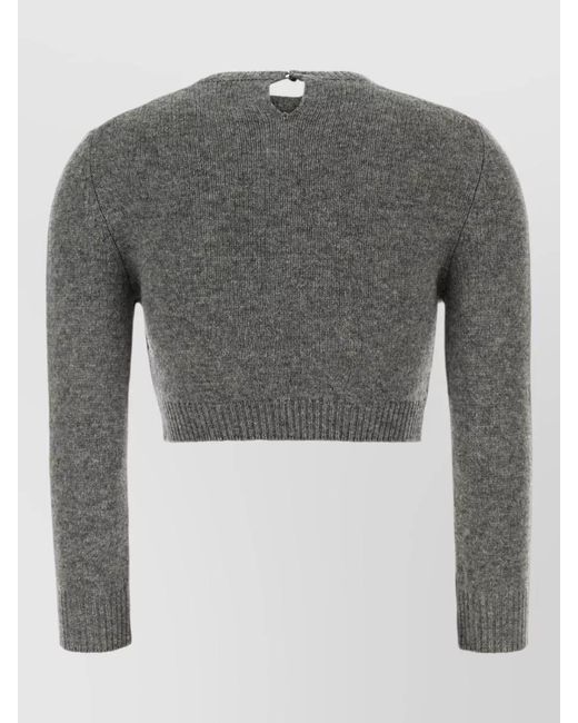 Jil Sander Gray Wool Blend Sweater Cropped Ribbed Cuffs Hem
