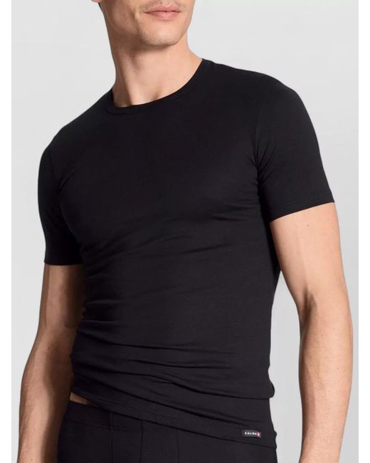 Calida Black Short Sleeve Crew Neck Plain Top for men