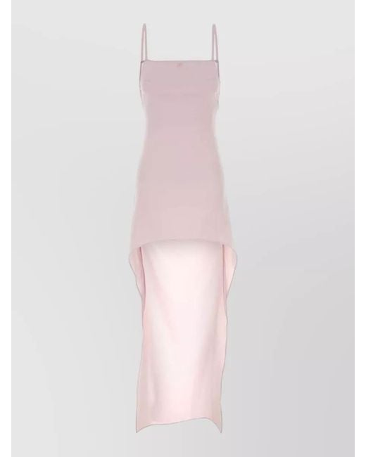 Courreges Pink Crepe Midi Dress Asymmetrical Hem Spaghetti Straps