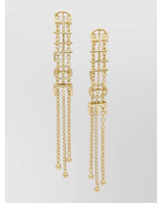 Chloé Metallic Brass Logo-Pendant Drop Earrings