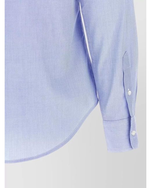 Polo Ralph Lauren Blue Long Sleeve Shirt Regular Fit Tie Neck