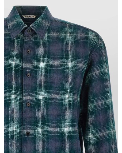 Auralee Blue Wool Check Shirt for men