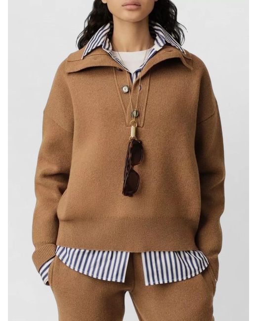 AMI Brown Wool High-Neck Classic-Fit Buttoned Sweater for men