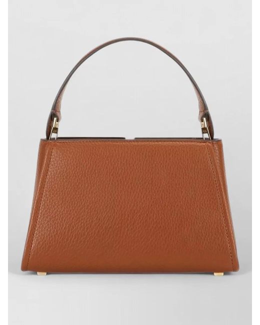 Elisabetta Franchi Brown Shoulder Bag Structured Silhouette Textured Leather