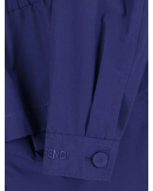 Fendi Blue Longline Jacket High Collar Elasticated Waist
