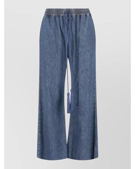 Valentino Garavani Blue Cotton Tassel-Detail Wide-Leg Jeans
