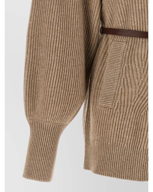 Brunello Cucinelli Natural Half Rib Knit Cardigan High Neck