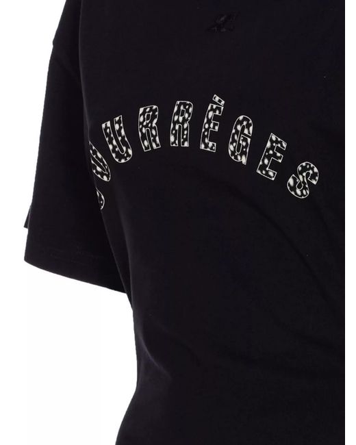 Courreges Black Logo Print Cotton Short Sleeve T-Shirt