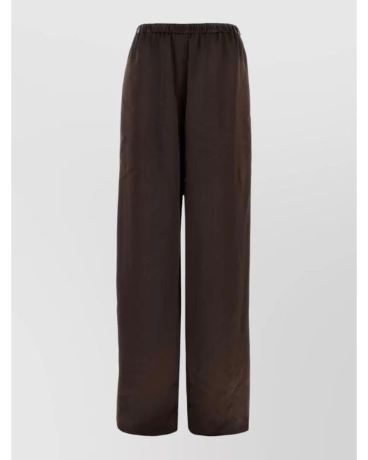 Ferragamo Brown Satin Palazzo Trousers Relaxed Fit Wide Leg