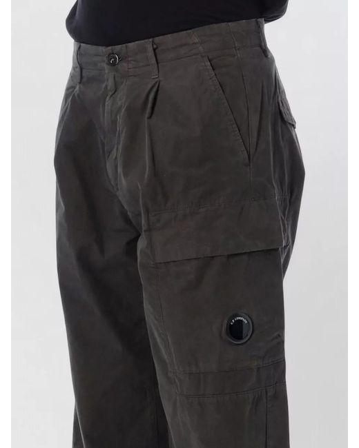 C P Company Black Micro Reps Pleated Cargo Trousers for men