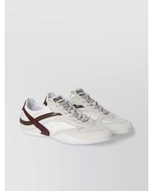 Miu Miu White Technical Fabric And Suede Sneakers