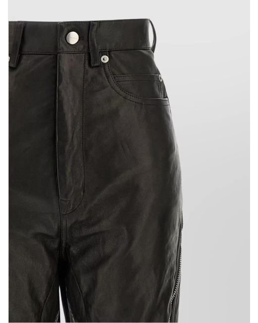 Rick Owens Black Leather High-Rise Trousers