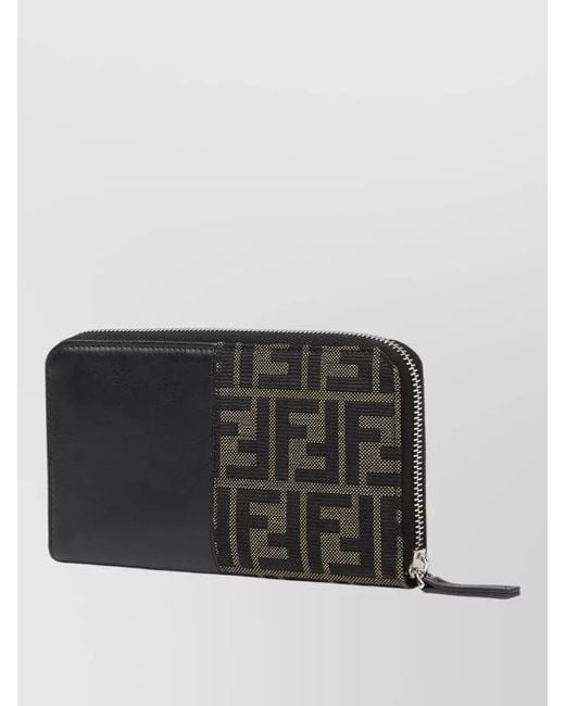 Fendi Black Ff Zucca Zip Around Long Wallet for men