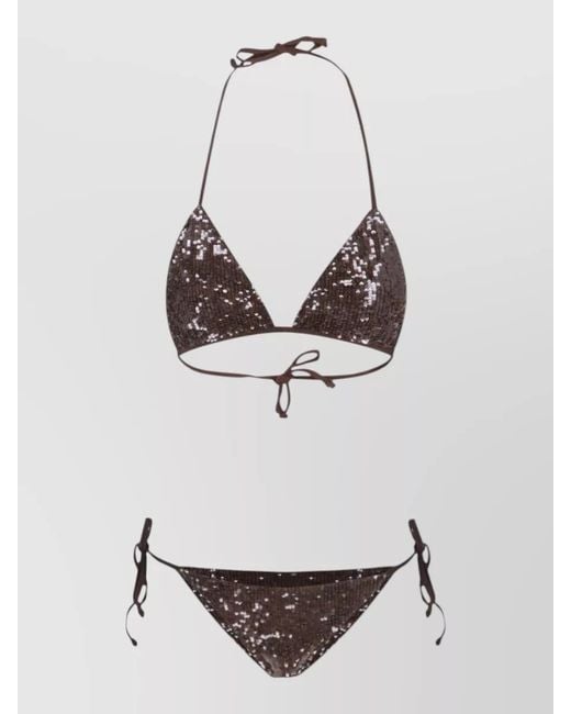 P.A.R.O.S.H. White Sequin Triangle Swim Top Halter Straps